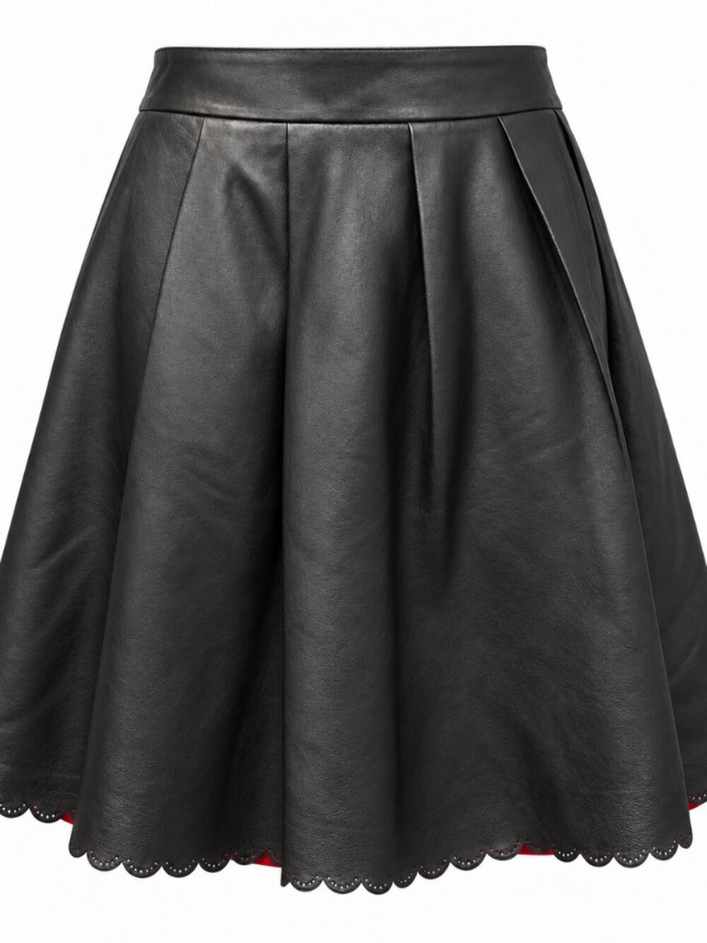 Alannah Hill Black Lamb Leather Pleated Scalloped Hem Skirt Size 6